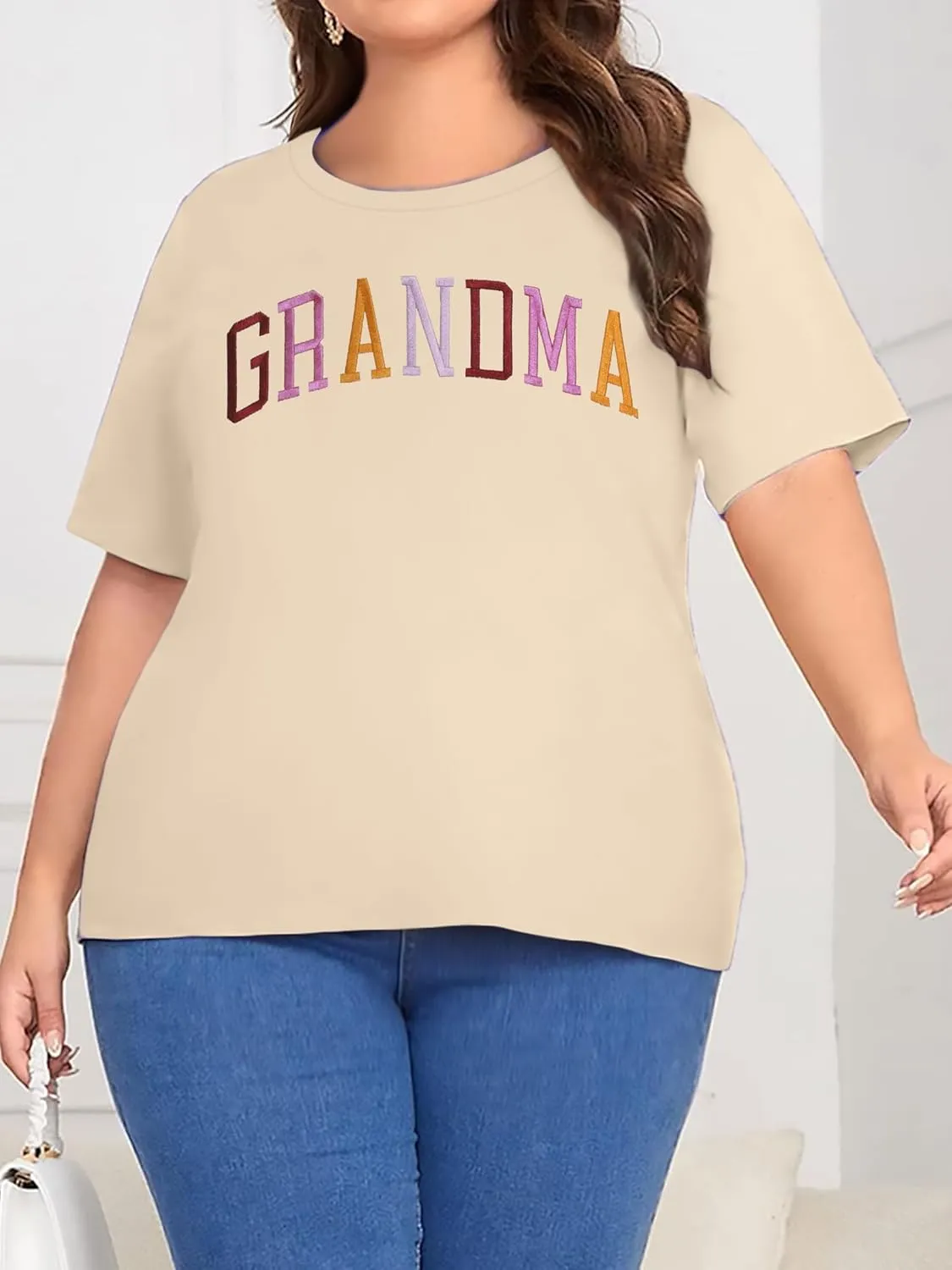 Plus Size Grandma Shirts for Women Grandma Tshirt Grandma Embroidered Shirt Casual Short Sleeve Tee Tops