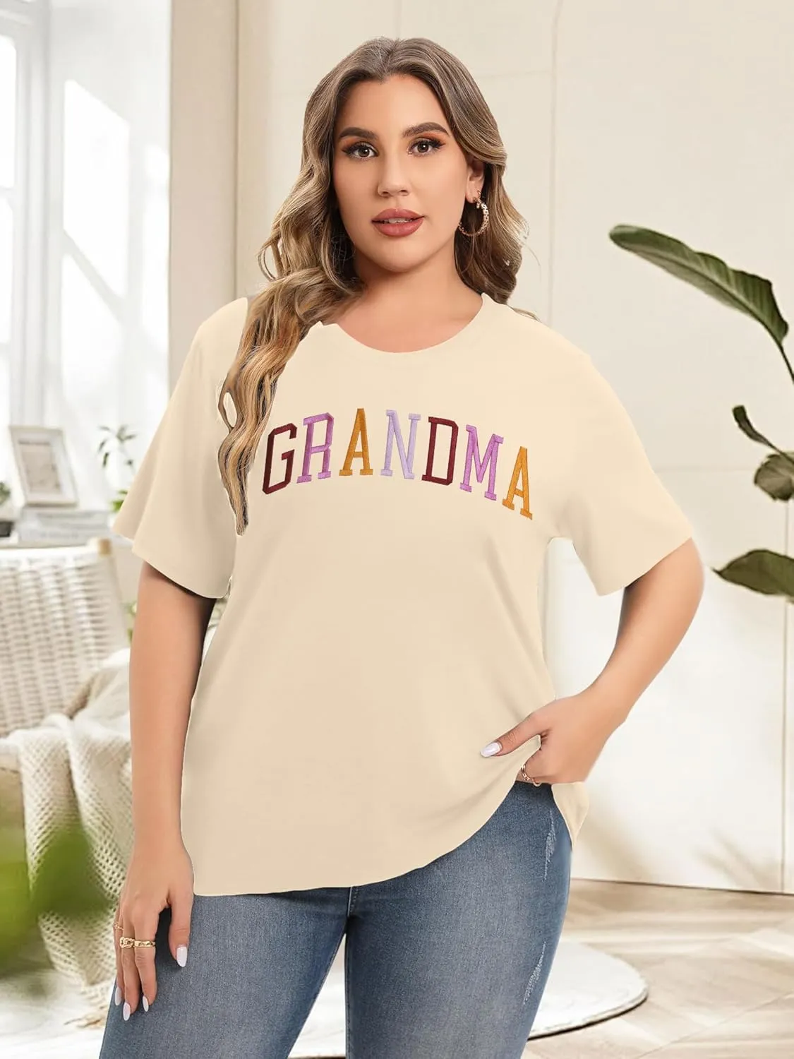 Plus Size Grandma Shirts for Women Grandma Tshirt Grandma Embroidered Shirt Casual Short Sleeve Tee Tops