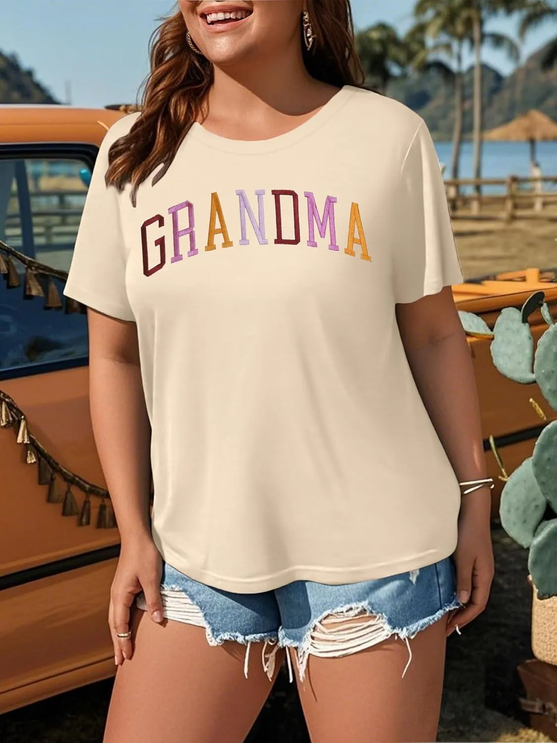 Plus Size Grandma Shirts for Women Grandma Tshirt Grandma Embroidered Shirt Casual Short Sleeve Tee Tops