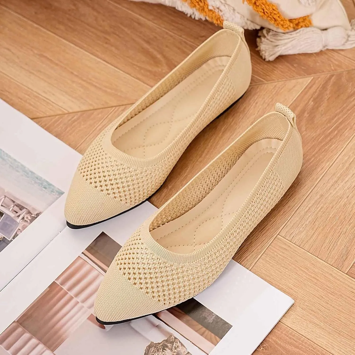 Pointed Toe Flats for Women Wide Women's Flats Ballerina Comfortable Work Shoes Cute Ballerina Slip On Ballet Flat