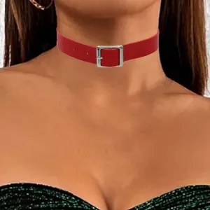 Punk Leather Choker PU Necklace Gothic Chokers Soft Collar Chain Rave Party Necklaces for Women (red)