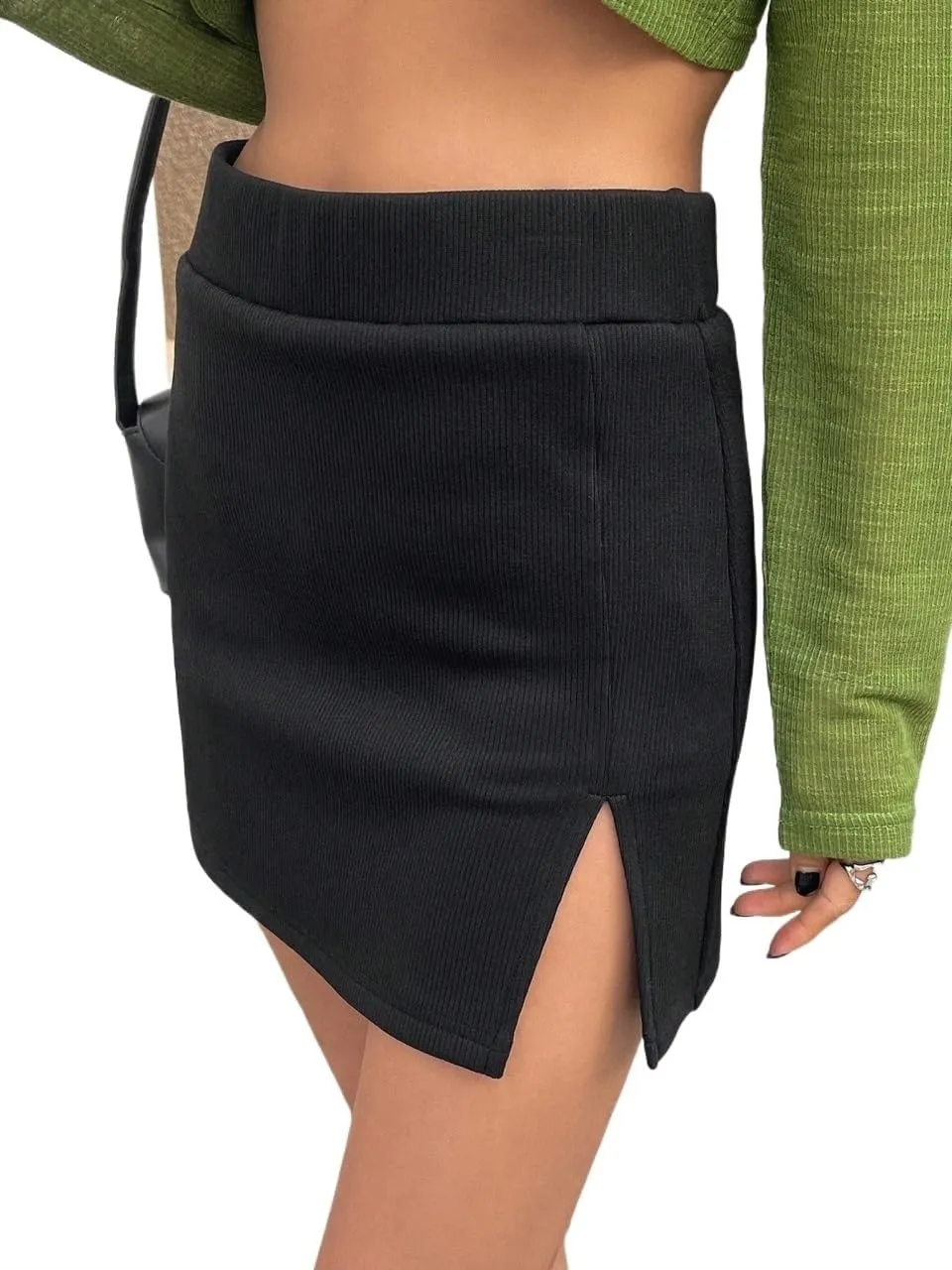RAISER Womens Shorts Solid Slit Hem Skort For Party