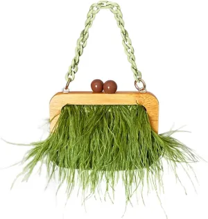 Retro Ostrich Feather Women's Evening Handbags Shell Tassel Party Clutch Purses Tote Bags for Women Party Banquet Prom Green