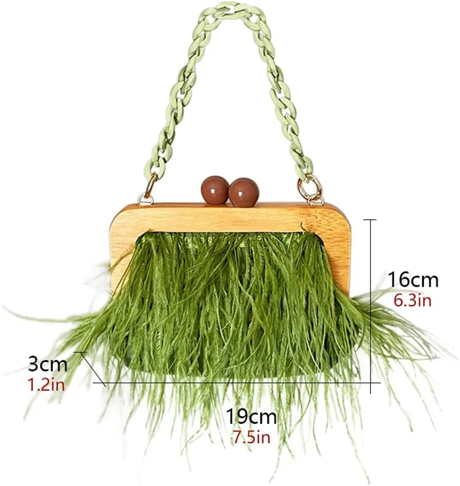 Retro Ostrich Feather Women's Evening Handbags Shell Tassel Party Clutch Purses Tote Bags for Women Party Banquet Prom Green
