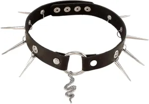 RFTWXHPN Black PU Leather Choker Necklace Silver Snake Chokers Goth Punk Spiked Choker Collar Necklace for Women Halloween Cosplay Jewelry Spike Chokers Collars Necklace
