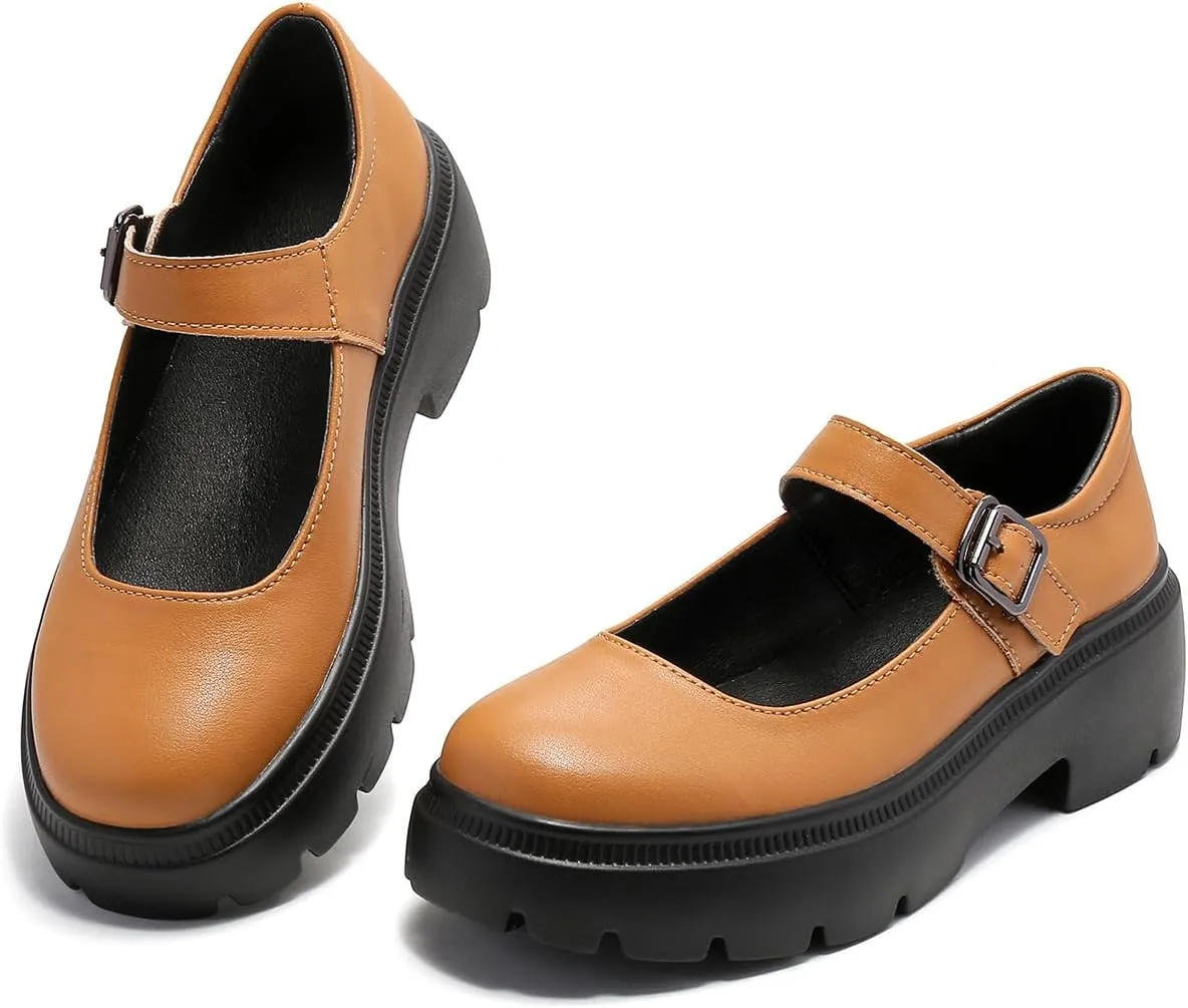 Ruiatoo Women's Mary Janes Shoes for Women Platform Low Heel Chunky Pumps Round Toe Oxford Dress Shoes