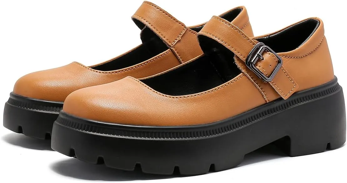 Ruiatoo Women's Mary Janes Shoes for Women Platform Low Heel Chunky Pumps Round Toe Oxford Dress Shoes