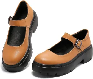 Ruiatoo Women's Mary Janes Shoes for Women Platform Low Heel Chunky Pumps Round Toe Oxford Dress Shoes