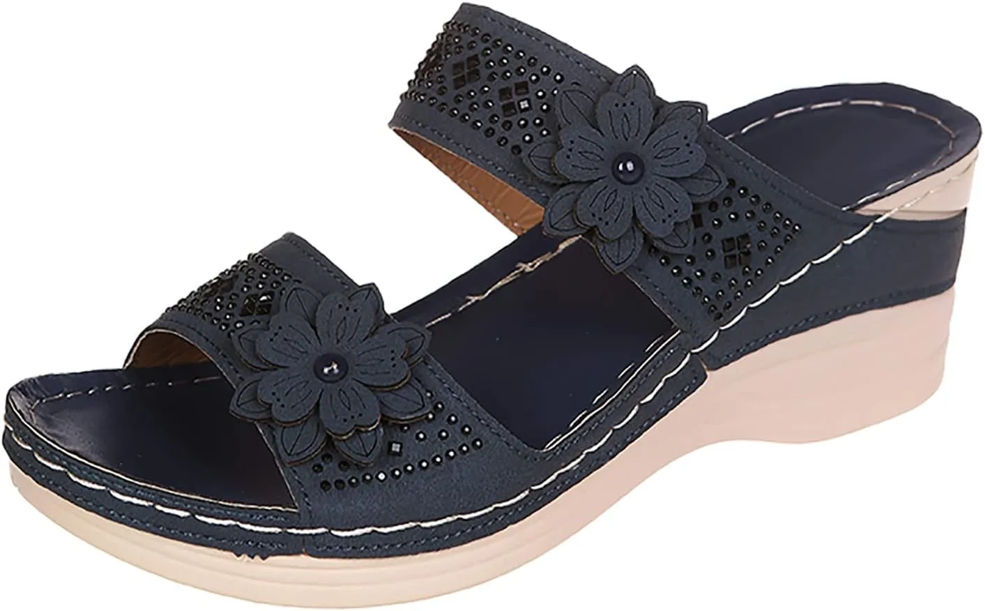 Sandals Women Dressy Summer Comfortable Cushion Orthopedic Open Toe Slip-on Flower Hollow Slip On Platform Sandals