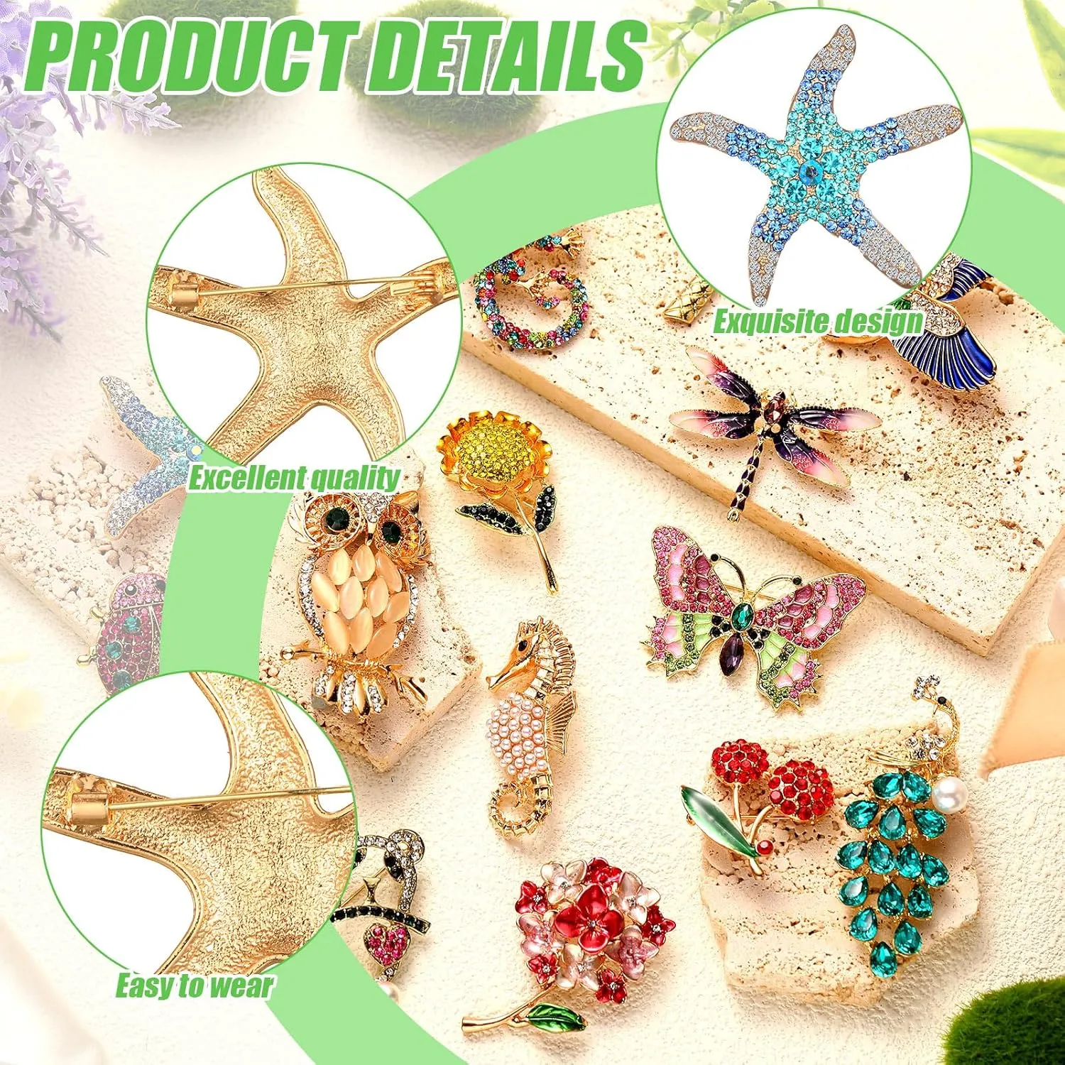 Sasylvia 16 Pcs Women Brooch Set Rhinestone Vintage Animal Insect Plant Pins Brooches Bulk for Women Girls Christmas Gifts