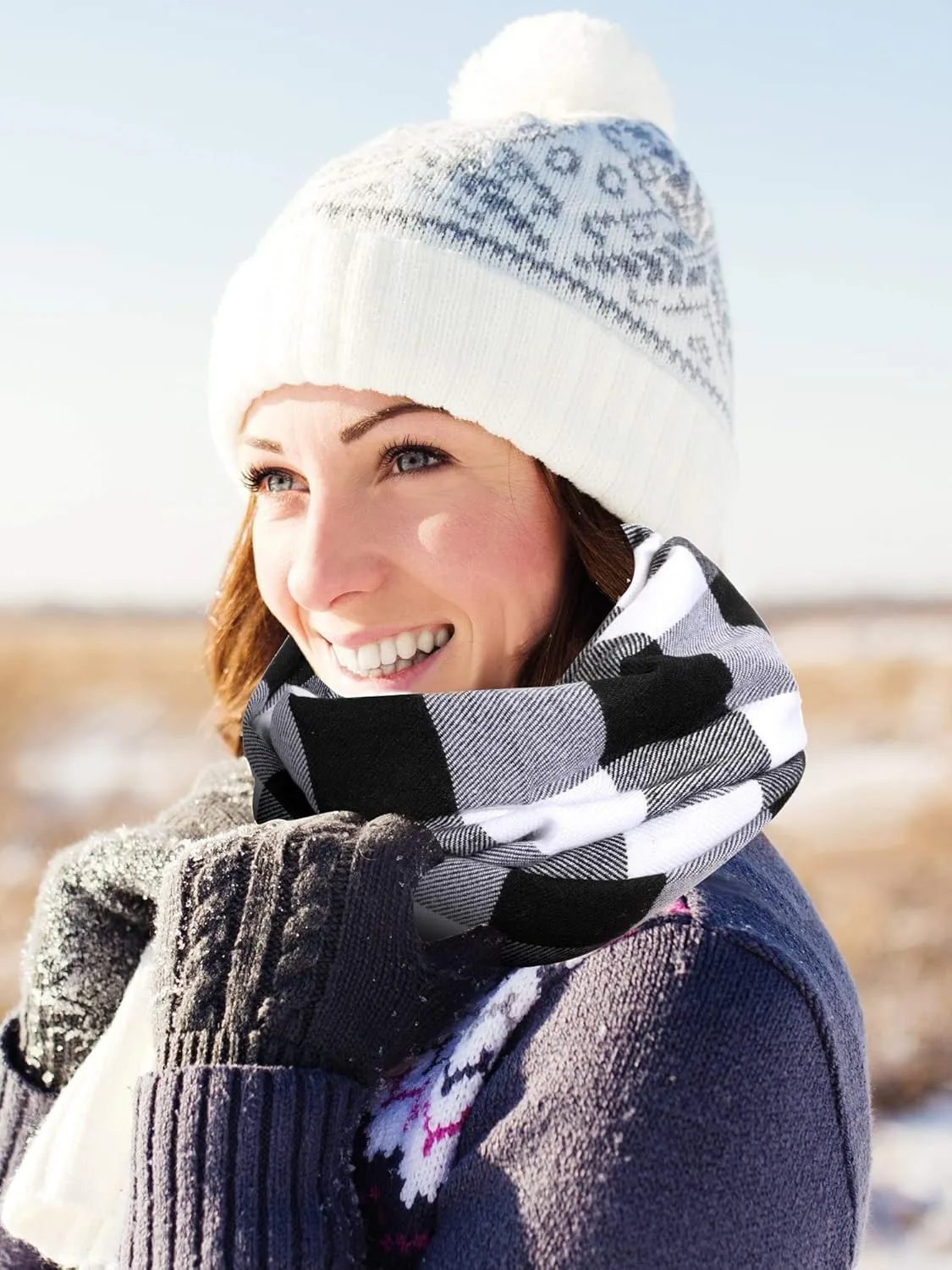 SATINIOR 2 Pieces Women Buffalo Plaid Scarf Winter Buffalo Check Scarves Warm Blanket Scarf Plaid Wrap Shawl