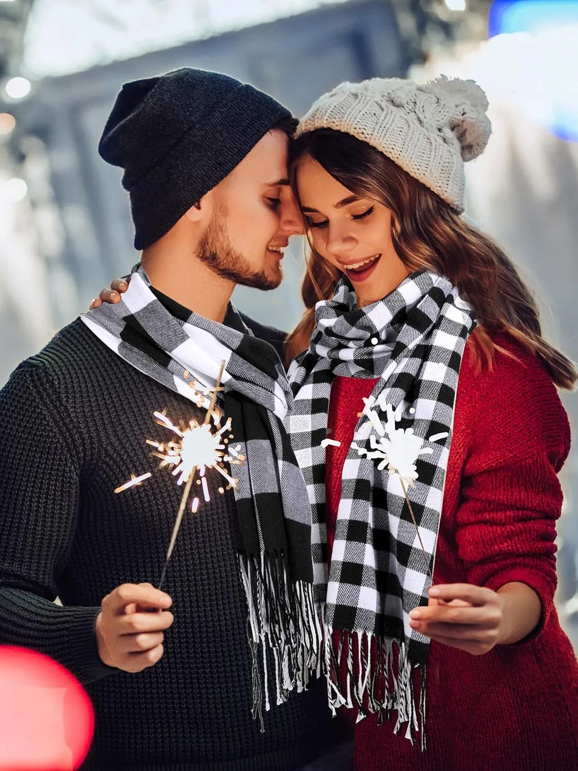 SATINIOR 2 Pieces Women Buffalo Plaid Scarf Winter Buffalo Check Scarves Warm Blanket Scarf Plaid Wrap Shawl