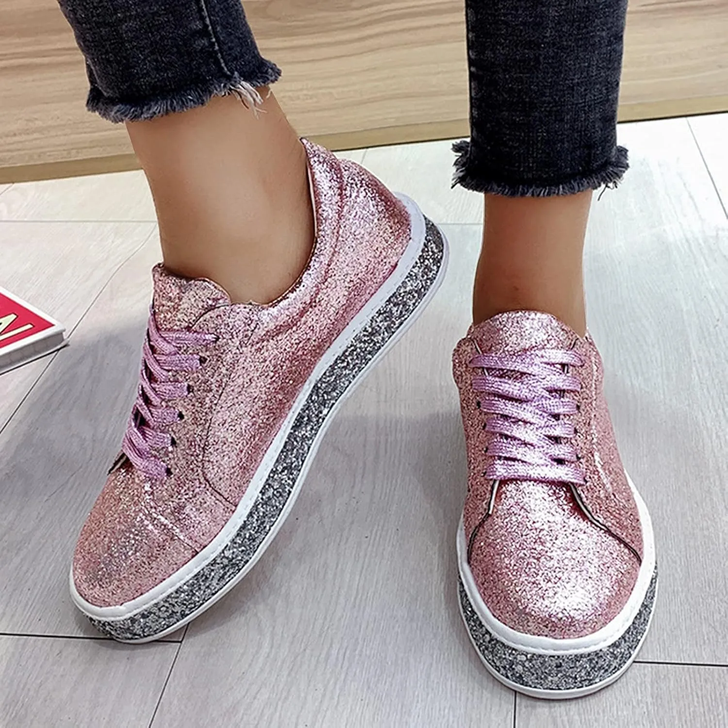 SBGMoSJ Platform Sneakers for Women Nurses Shoes for Women Comfortable Non Slip White Women Slip On Shoes Casual Women's Sneakers Size 8 Wide Comfy Black Shoes for Women Dressy