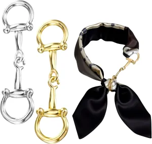 Scarf Ring for Women, 2pcs Metal Horsebit Silk Scarf Buckles Shawl Clip Rings Brooch Pin Buckle Charms for Lady Girls Decoration Accessories