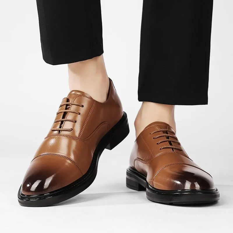 Shoes Dress Oxford for Men Lace Up Round Burnished Toe Vegan Leather Cap Toe Block Heel Slip Resistant Rubber Sole Business