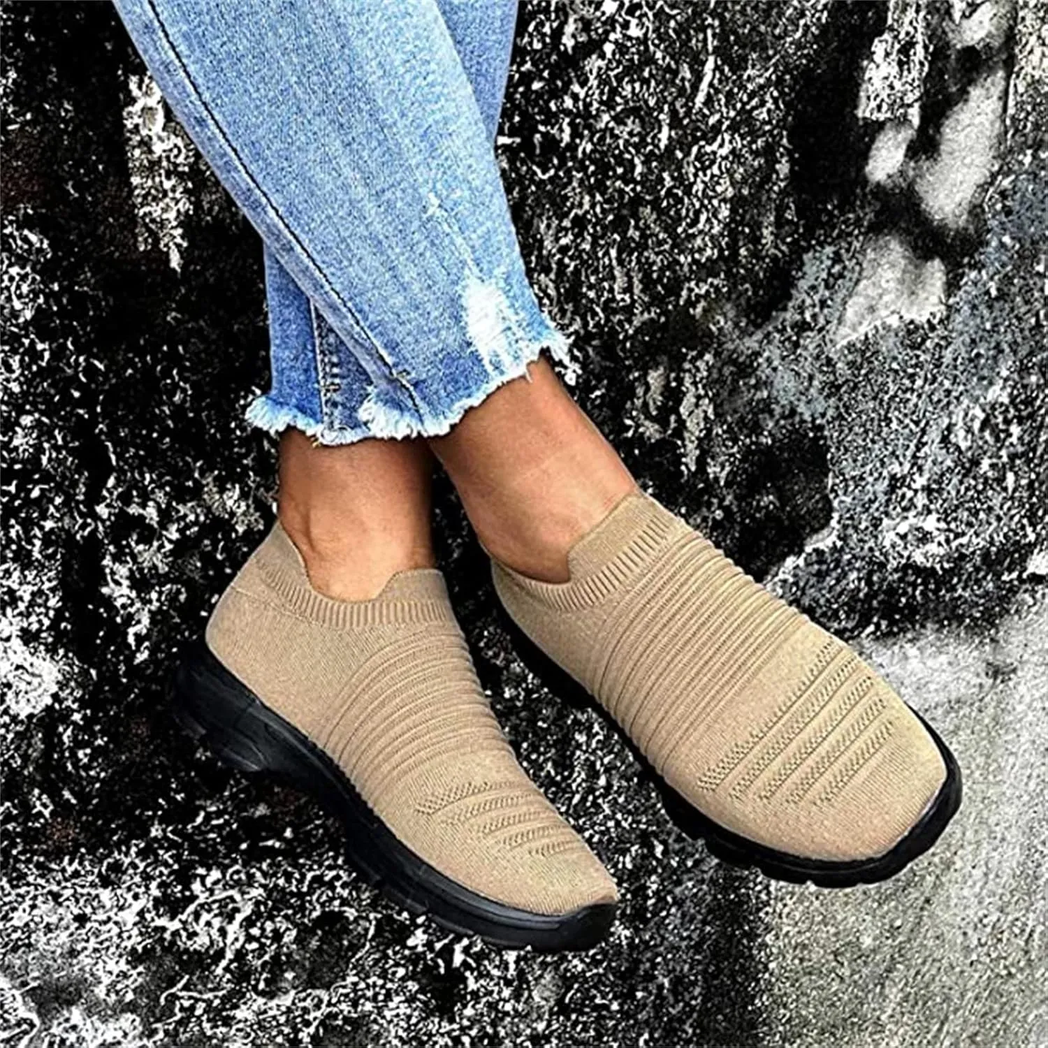 Shoes For Women Trendy Sneakers Walking Shoes Slip on Sock Sneakers Lady Girls Mesh Loafers Fashion Running Tennis Shoes