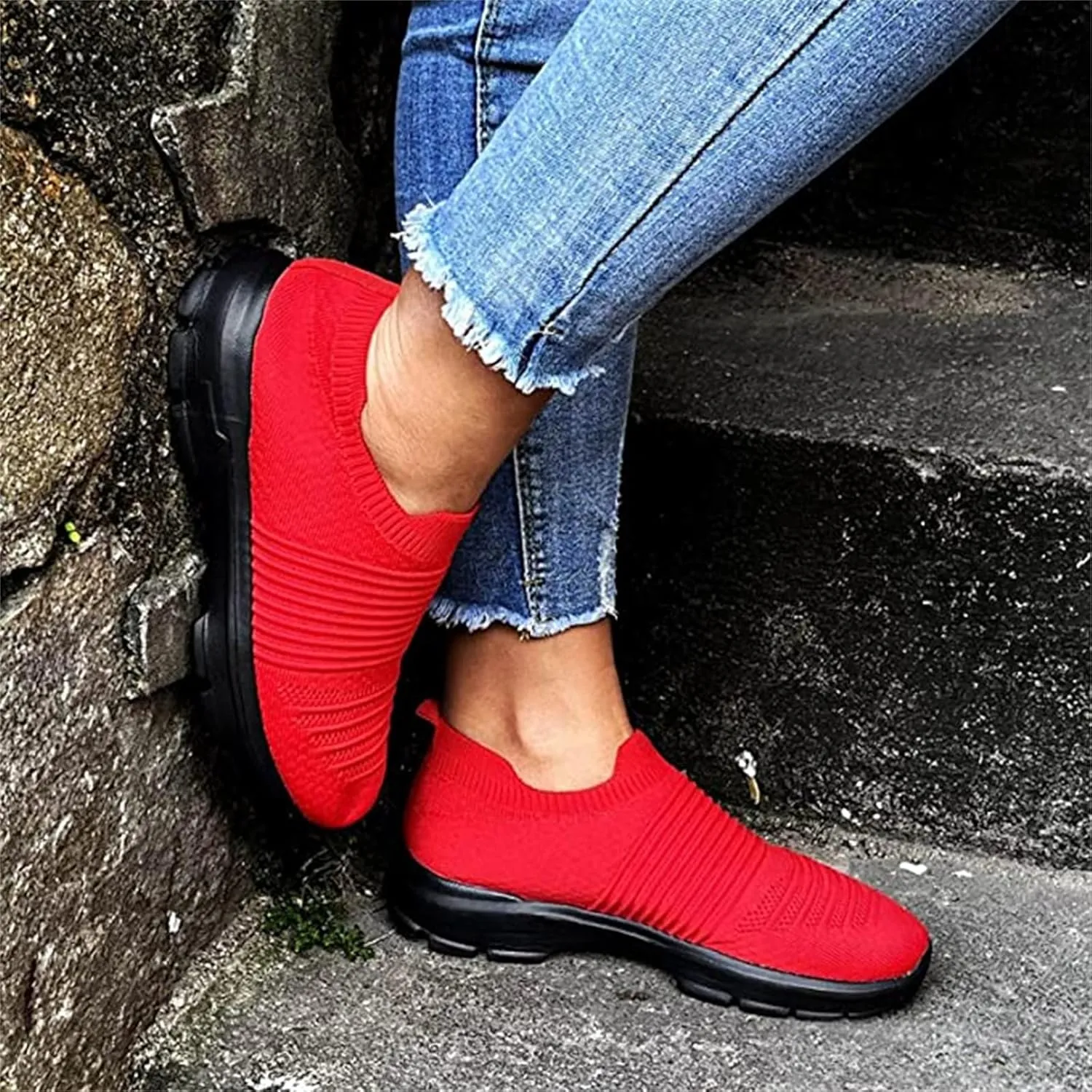 Shoes For Women Trendy Sneakers Walking Shoes Slip on Sock Sneakers Lady Girls Mesh Loafers Fashion Running Tennis Shoes