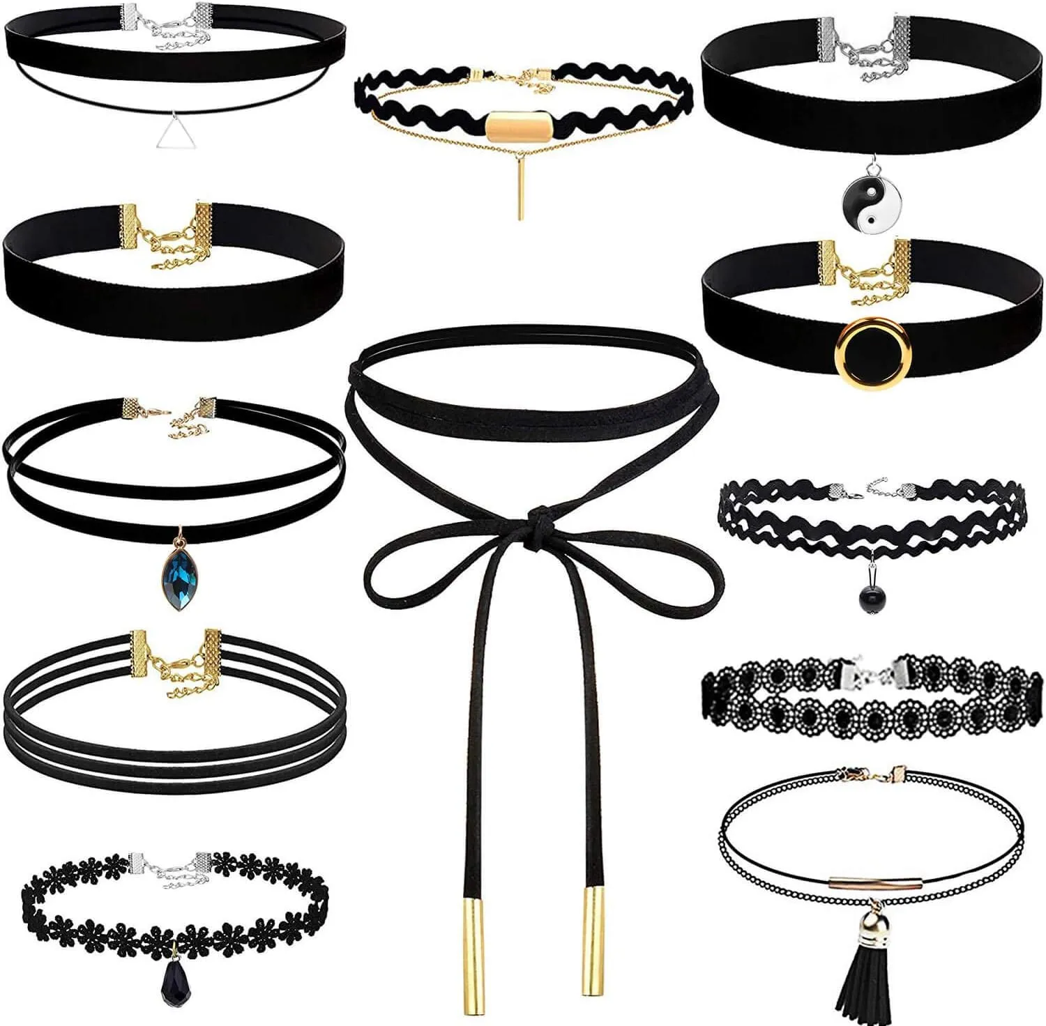 shynek Choker Necklace for Women, 12 Pcs Black Choker Necklace Set Black Lace Tattoo Velvet Chokers for Women and Teen Girls