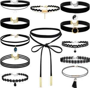 shynek Choker Necklace for Women, 12 Pcs Black Choker Necklace Set Black Lace Tattoo Velvet Chokers for Women and Teen Girls