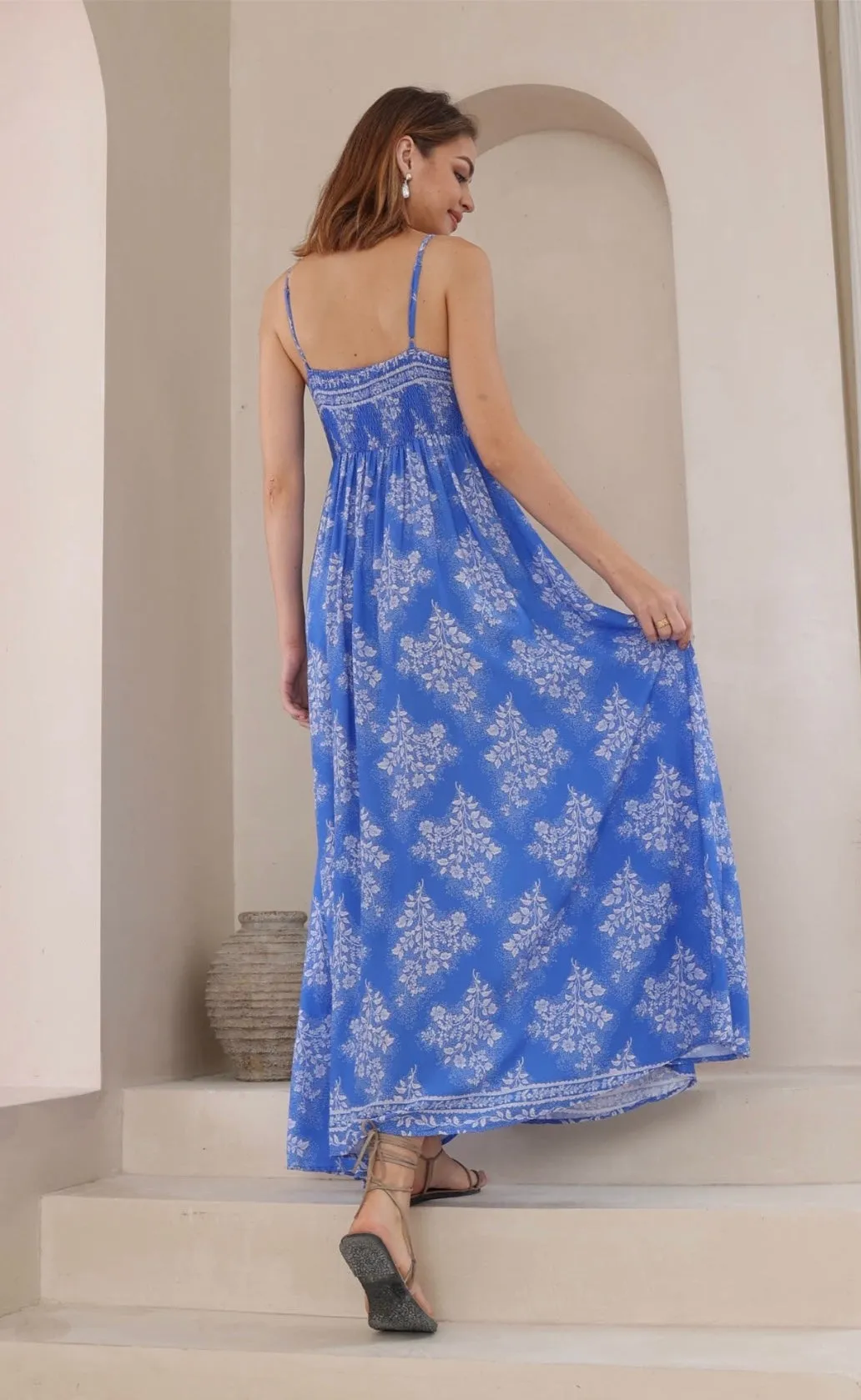 Sienna  Blossom Flowy Maxi Dress-Blue