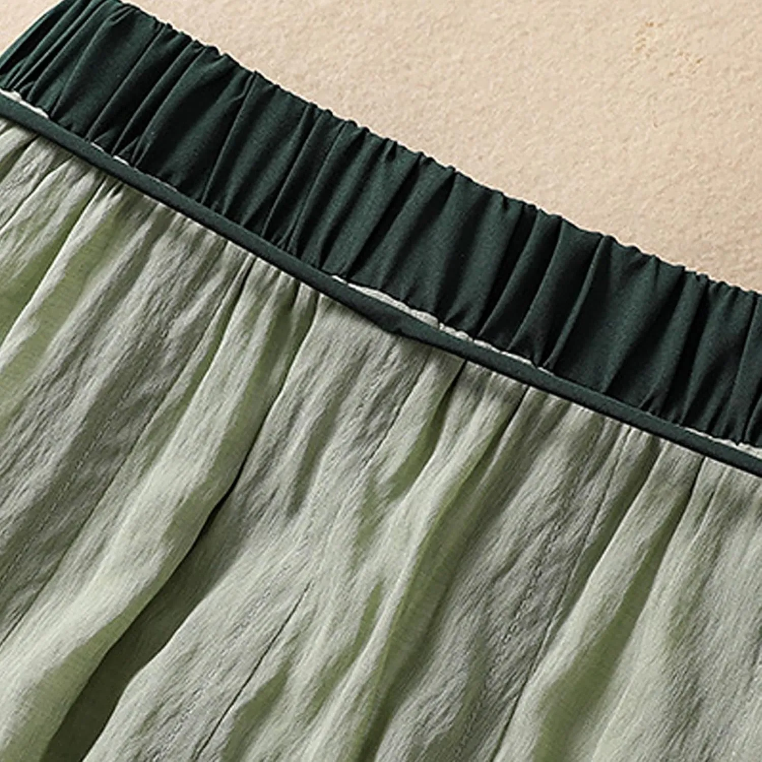 Skirts for Women Fall Spring Elastic Waist Double Layer Skirt Ethic Linen Long Skirts Comfy Loose Fit Midi Skirt