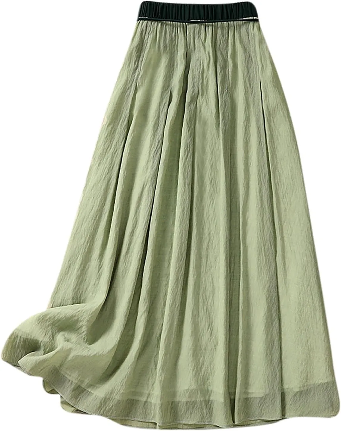 Skirts for Women Fall Spring Elastic Waist Double Layer Skirt Ethic Linen Long Skirts Comfy Loose Fit Midi Skirt
