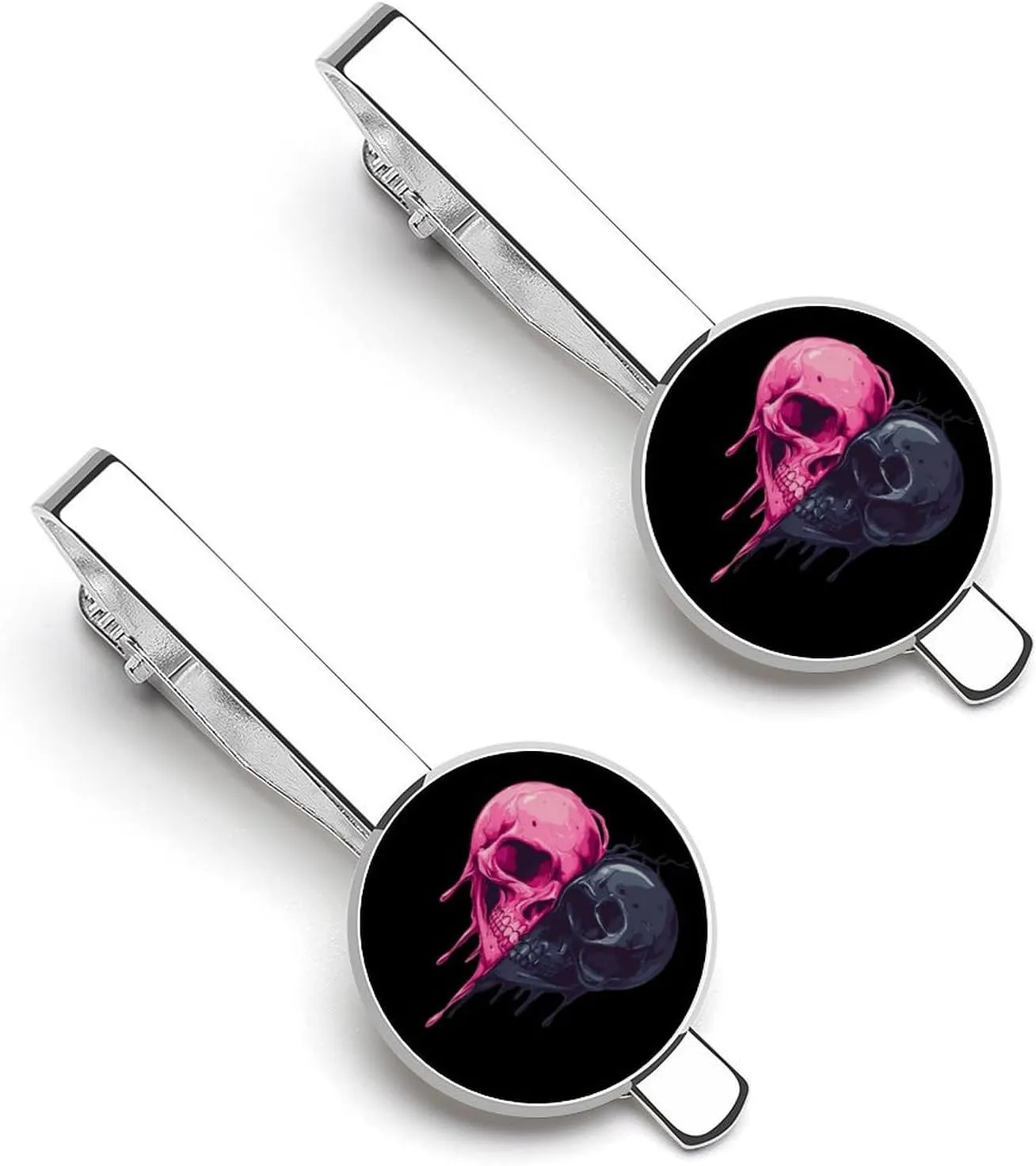 Skulls Heart Men's Tie Clips Classic Silver Tack Pins Shirt Cufflinks Suit Accessories for Business Wedding Anniversary