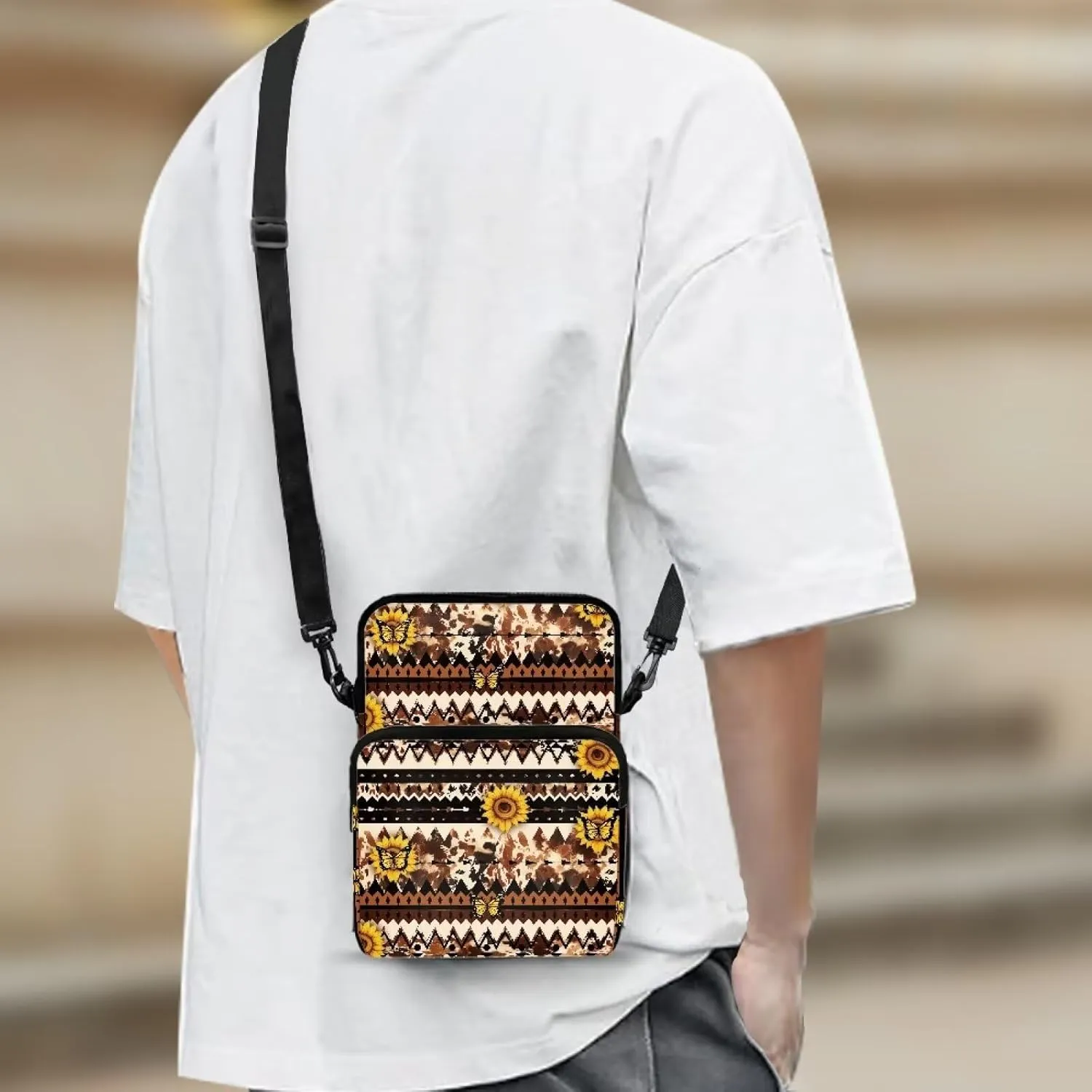 Small Crossbody Bags for Women Men, 2 Layer Messenger Sling Bag Waist Fanny Pack
