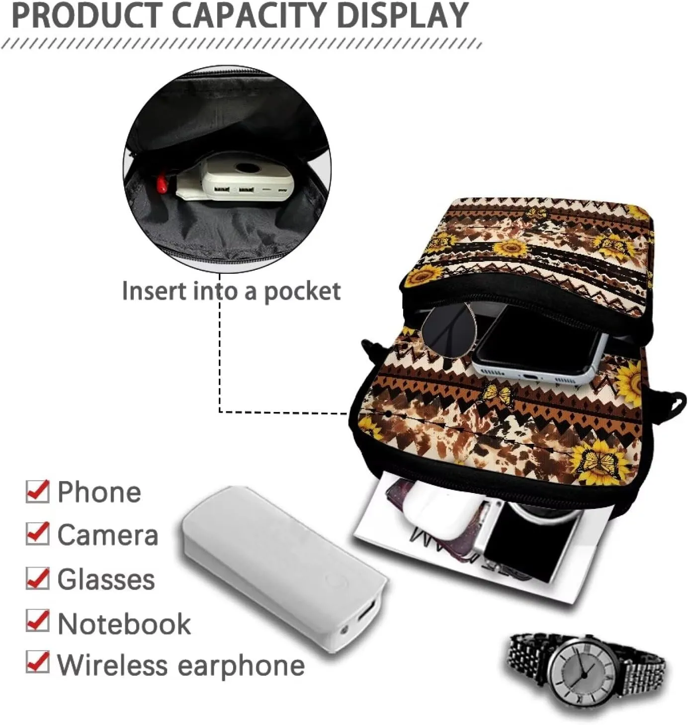Small Crossbody Bags for Women Men, 2 Layer Messenger Sling Bag Waist Fanny Pack