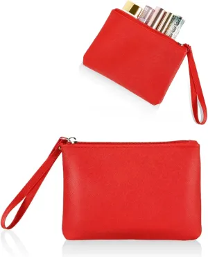 Small Makeup Bag for Purse Mini Cosmetic Pouch Zipper Little Wristlet, Tiny Make Up Organizer Lipstick Feminine Product Car Change Coin Holder for Women, 4.5 x 6.5 Clutch Stadium Approved, 1 Red