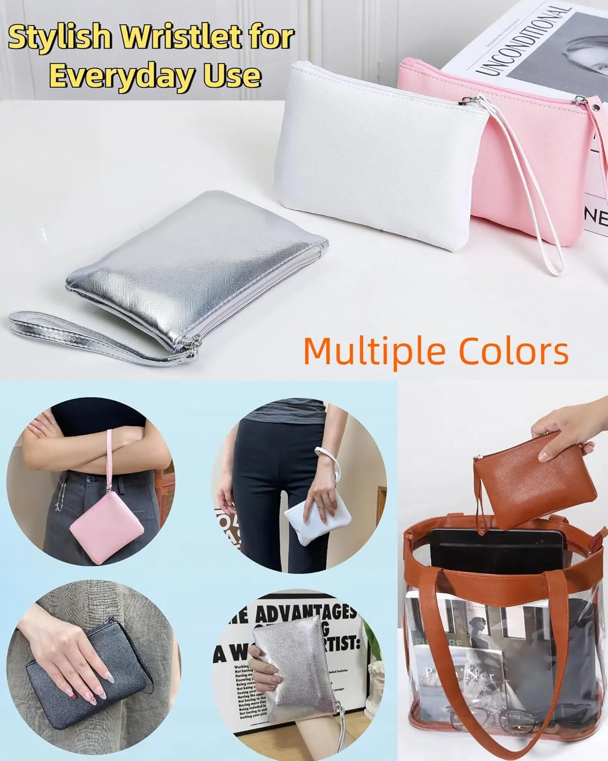 Small Makeup Bag for Purse Mini Cosmetic Pouch Zipper Little Wristlet, Tiny Make Up Organizer Lipstick Feminine Product Car Change Coin Holder for Women, 4.5 x 6.5 Clutch Stadium Approved, 1 Red