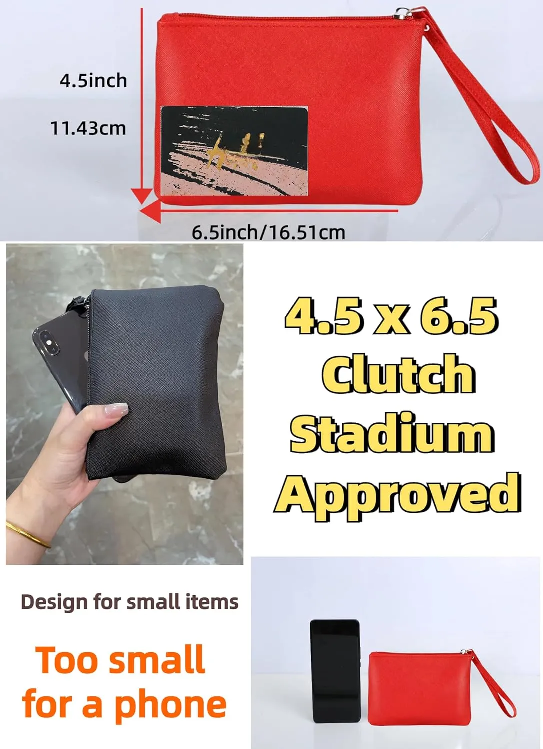 Small Makeup Bag for Purse Mini Cosmetic Pouch Zipper Little Wristlet, Tiny Make Up Organizer Lipstick Feminine Product Car Change Coin Holder for Women, 4.5 x 6.5 Clutch Stadium Approved, 1 Red