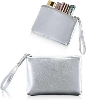 Small Makeup Bag for Purse Mini Cosmetic Pouch Zipper Little Wristlet, Tiny Make Up Organizer Lipstick Feminine Product Car Change Coin Holder for Women, 4.5 x 6.5 Clutch Stadium Approved, 1 Silver