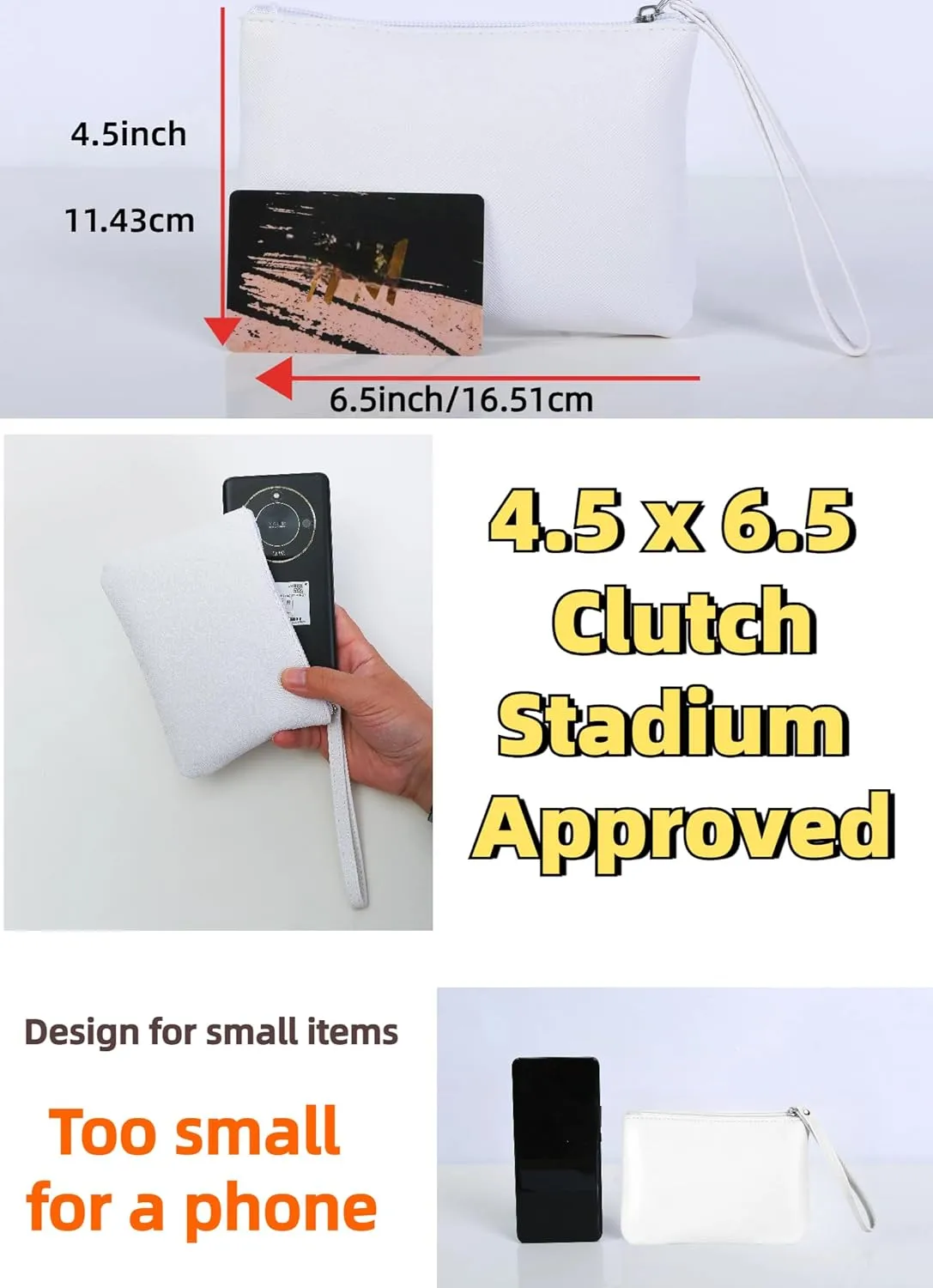 Small Makeup Bag for Purse Mini Cosmetic Pouch Zipper Little Wristlet, Tiny Make Up Organizer Lipstick Feminine Product Car Change Coin Holder for Women, 4.5 x 6.5 Clutch Stadium Approved, 1 White