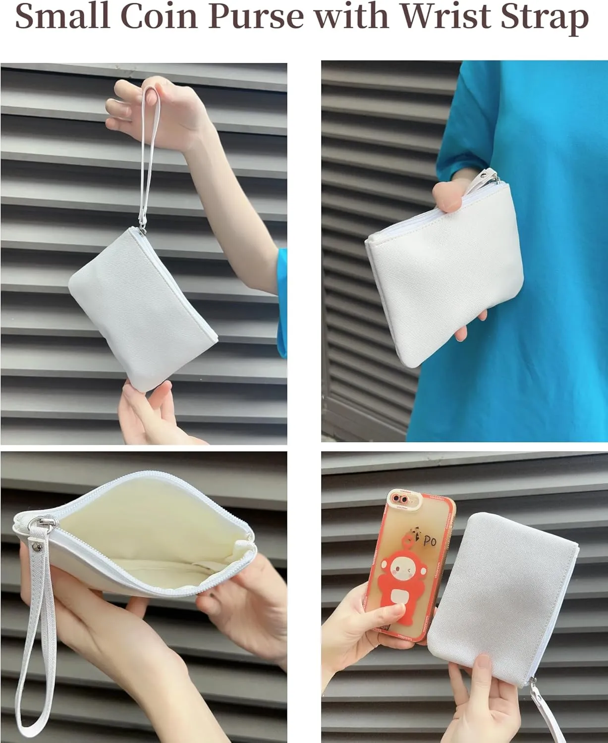 Small Makeup Bag for Purse Mini Cosmetic Pouch Zipper Little Wristlet, Tiny Make Up Organizer Lipstick Feminine Product Car Change Coin Holder for Women, 4.5 x 6.5 Clutch Stadium Approved, 1 White