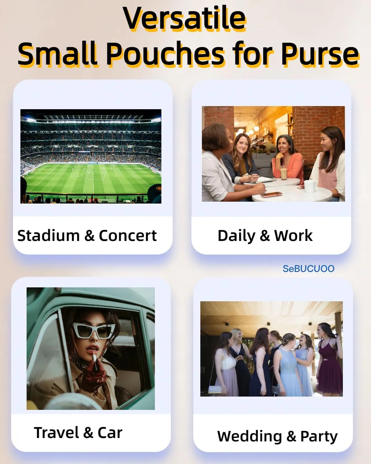 Small Makeup Bag for Purse Mini Cosmetic Pouch Zipper Little Wristlet, Tiny Make Up Organizer Lipstick Feminine Product Car Change Coin Holder for Women, 4.5 x 6.5 Clutch Stadium Approved, 1 White