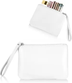 Small Makeup Bag for Purse Mini Cosmetic Pouch Zipper Little Wristlet, Tiny Make Up Organizer Lipstick Feminine Product Car Change Coin Holder for Women, 4.5 x 6.5 Clutch Stadium Approved, 1 White