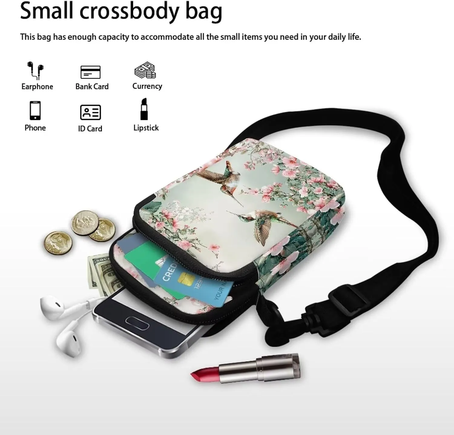Small Messenger Bag for Women, 2 Layer Crossbody Bag with Adjustable Shoulder Strap