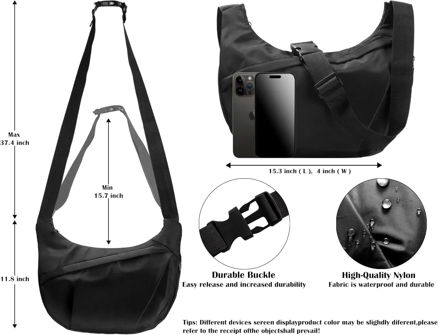 Small Sling Crossbody Bags for Women and Men, Crescent Crossbody with Adjustable Strap, 4 Zipper Pockets for Workout, Daily