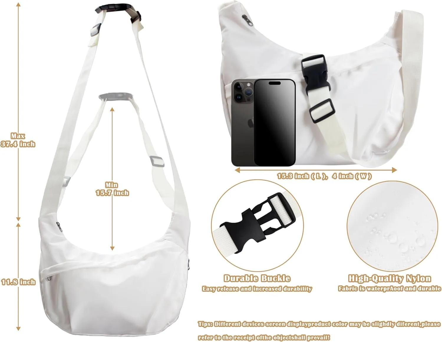 Small Sling Crossbody Bags for Women and Men, Crescent Crossbody with Adjustable Strap, 4 Zipper Pockets for Workout, Daily