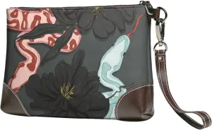 Snake In Flowers Floral Women Leather Clutch Purse Evening Bag Small Wristlet Wallet Cell Phone Bag