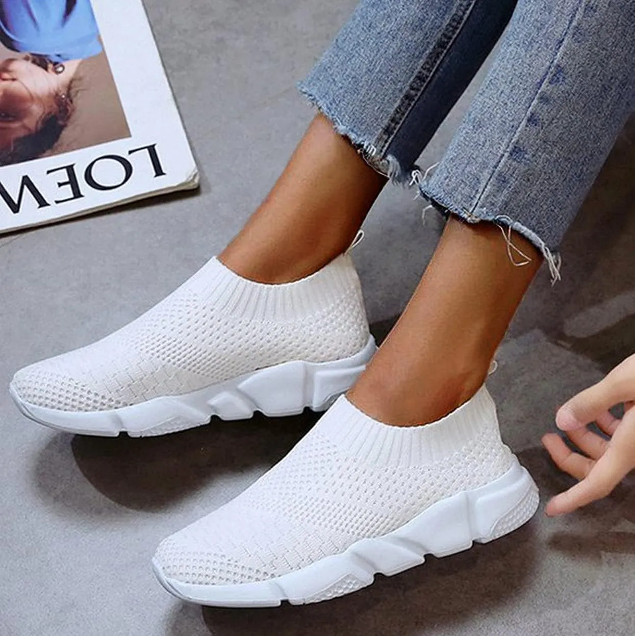 Sneakers for Women 2023 Running Wide Womens Non Slip Work Shoes Food Service Arch Support Casual Dress Shoes for Women Wide Width Womens White Fashion Sneakers High Top Slip On Sneakers Women Black