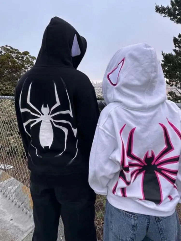 Spider Hoodie Y2k Zip Up Hoodie Cute Graphic Streetwear Hoodies Jacket Full Zipper Emo Sweatshirt Grunge Clothes