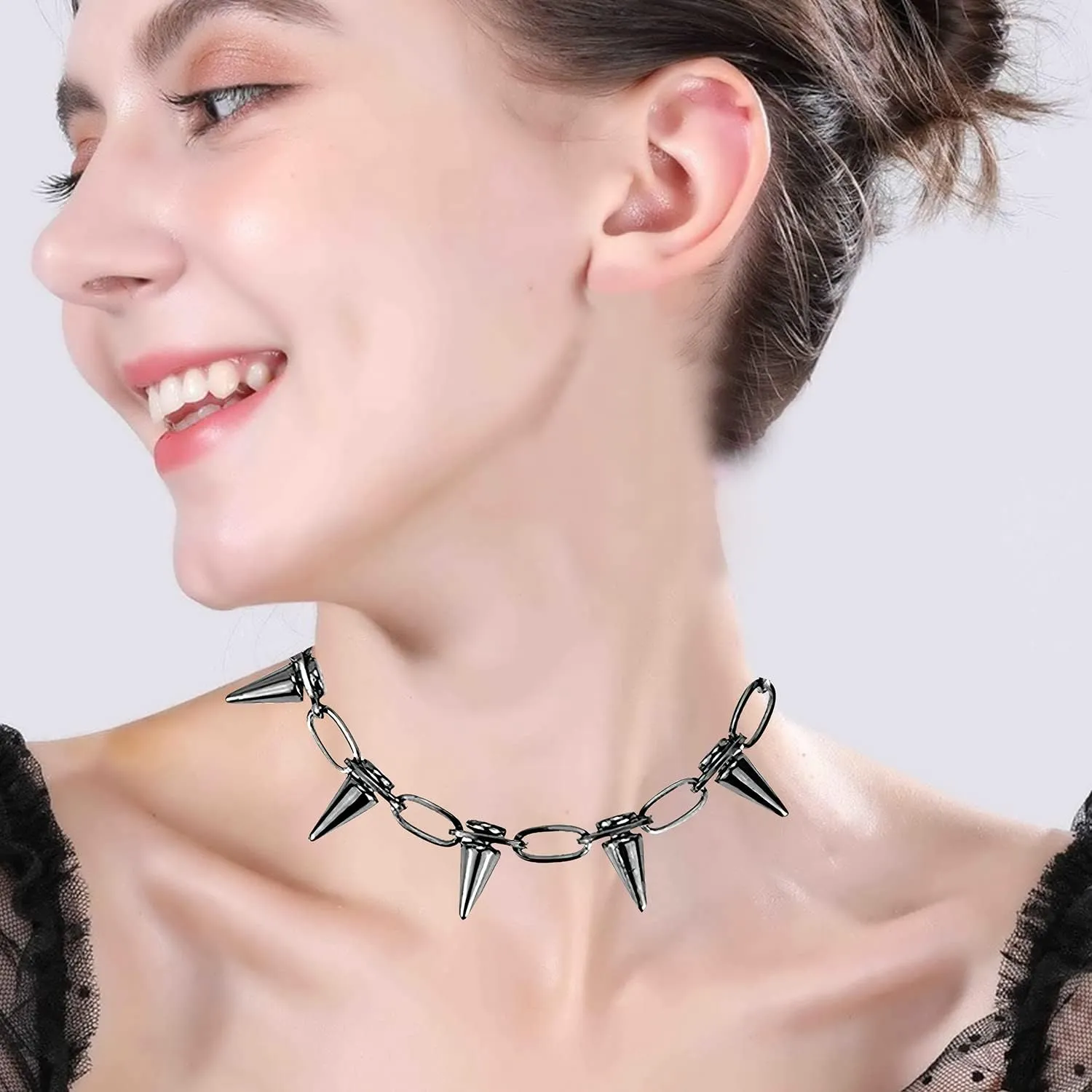 Spike Chokers Necklace Goth Punk Rivet Chain Choker Collar Adjustable Vintage Spike Rivet Chokers Necklace Jewelry Unisex Rock Night Club Spike Collar Jewelry for Women
