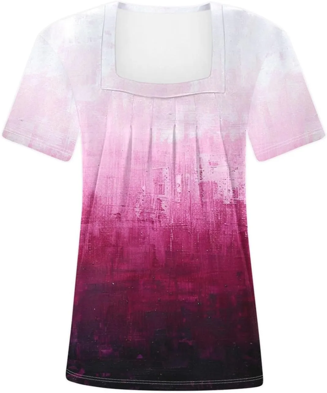Square Neck Tops for Women Soft Cotton Short Sleeve Shirt Loose Fit Front Pleated Tops 2024 Trendy Summer Graphic Tee