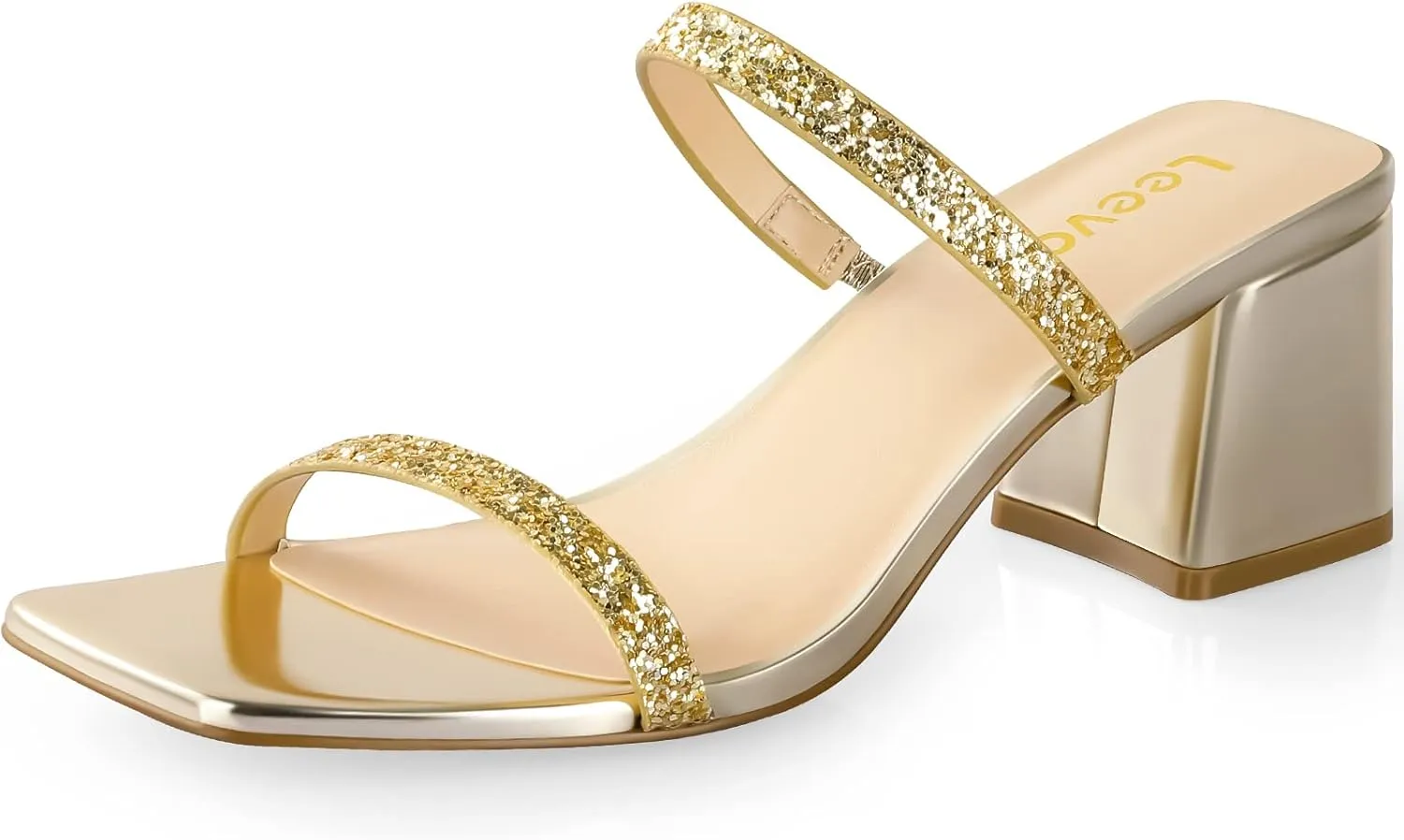 Square Toe Heeled Sandals for Women - Women's Low Block Heels Sandals - 2.25IN Open Toe Ankle Strap Chunky Heels - Slip on Heeled Sandal Mule- Nude Black Strappy Heels for Party Wedding Dress Shoes