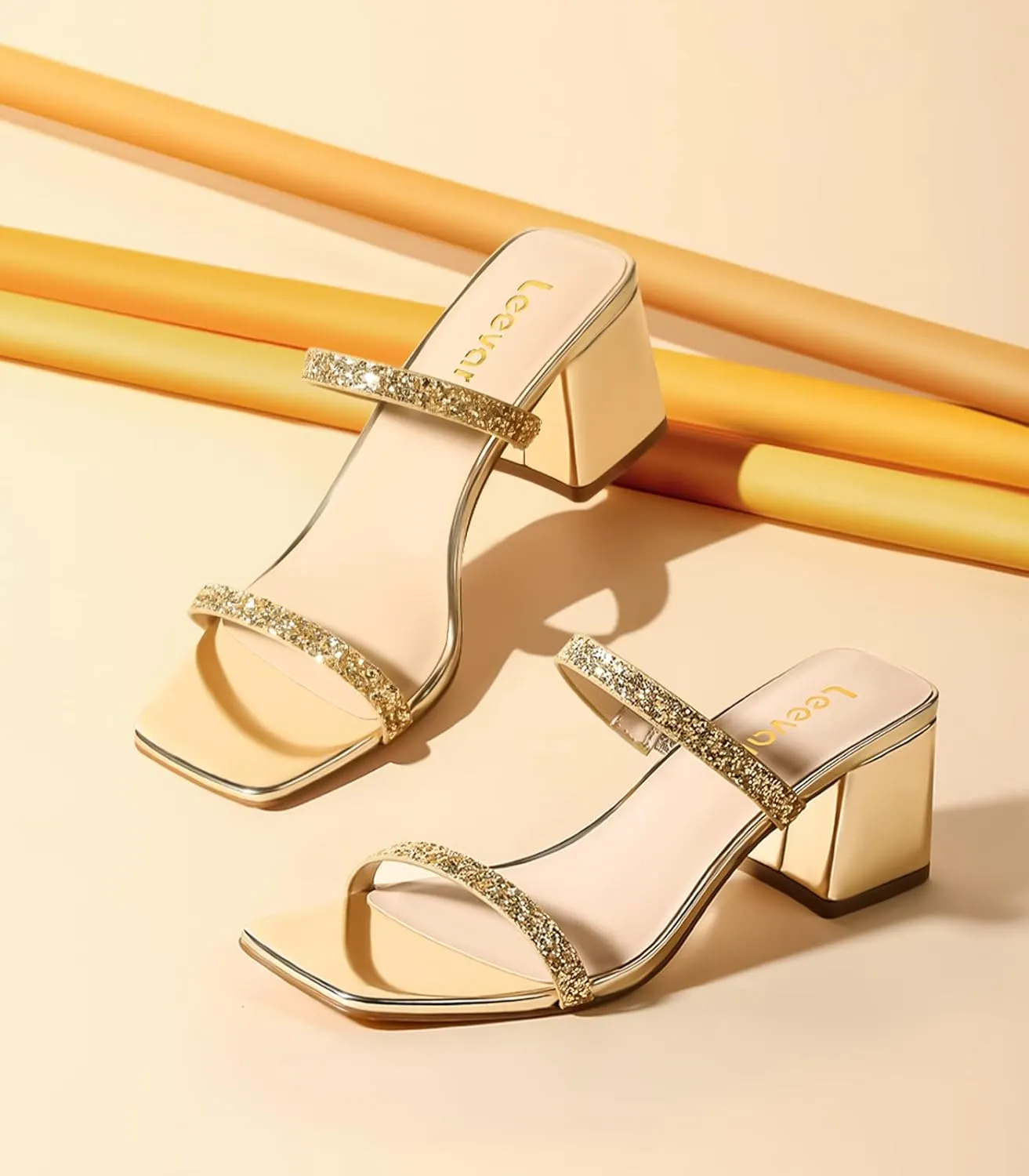 Square Toe Heeled Sandals for Women - Women's Low Block Heels Sandals - 2.25IN Open Toe Ankle Strap Chunky Heels - Slip on Heeled Sandal Mule- Nude Black Strappy Heels for Party Wedding Dress Shoes