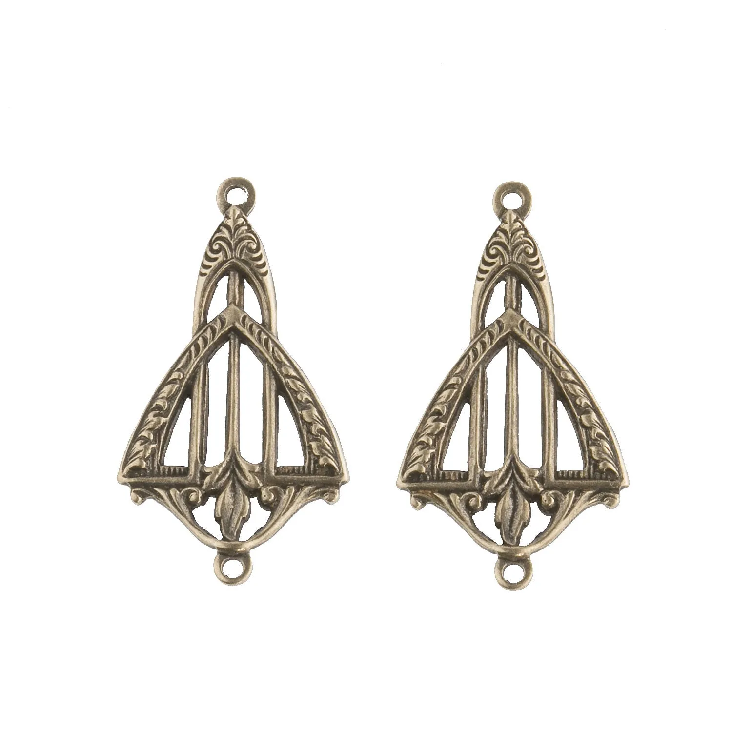 Stamped Oxidized Brass Art Nouveau Style Connector. 28mm. Pkg. of 2. B9-0845