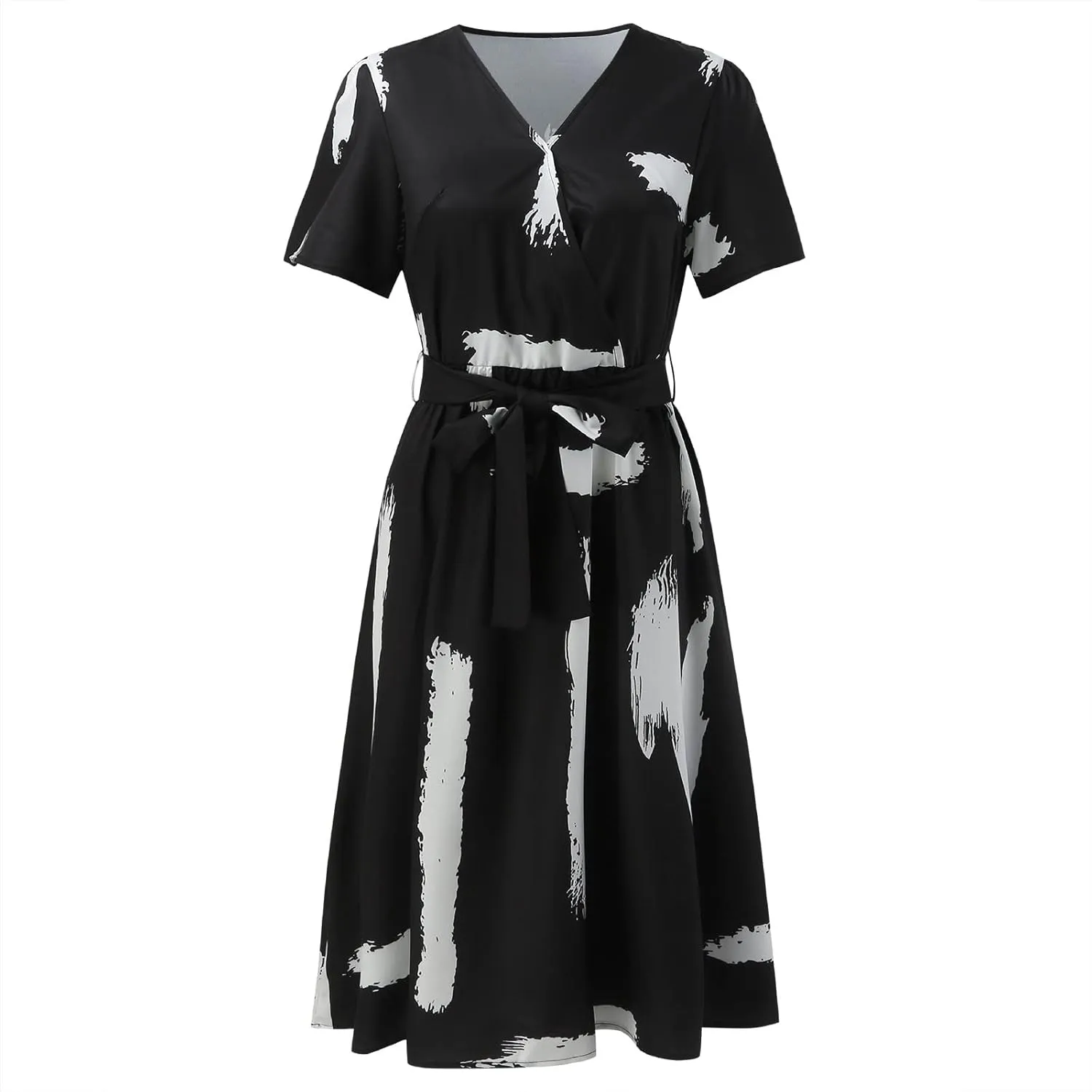 Summer Dresses for Women 2024 Floral Boho Dress Beach Casual Mid Length Dress Short Sleeve Flowy Elegant Midi Dress