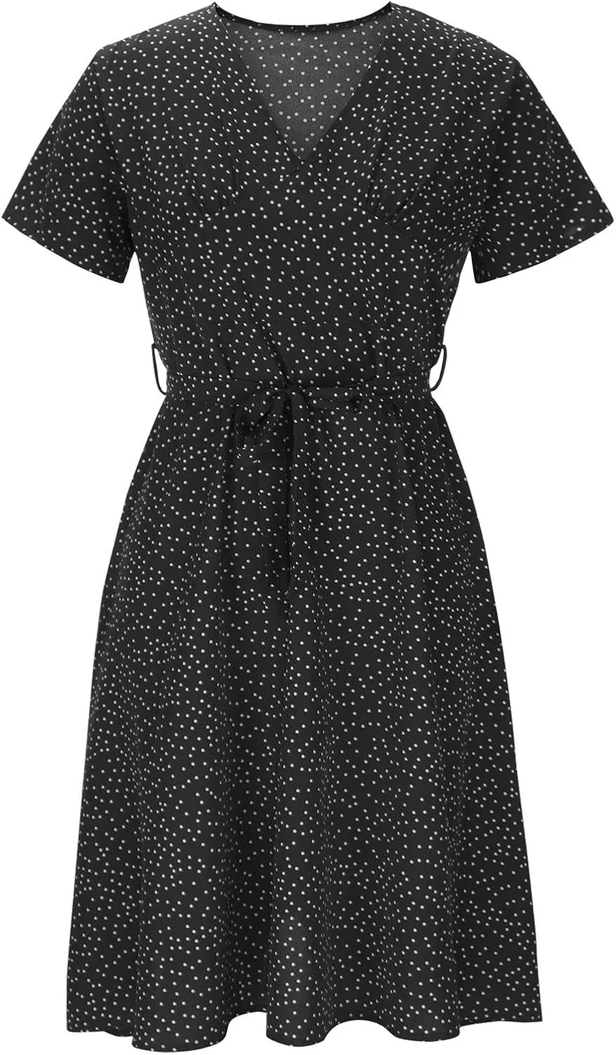 Summer Dresses for Women 2024 Floral Boho Dress Beach Casual Mid Length Dress Short Sleeve Flowy Elegant Midi Dress